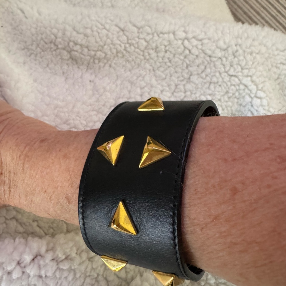 Black Leather Cuff with Gold Studs - Picture 4 of 4